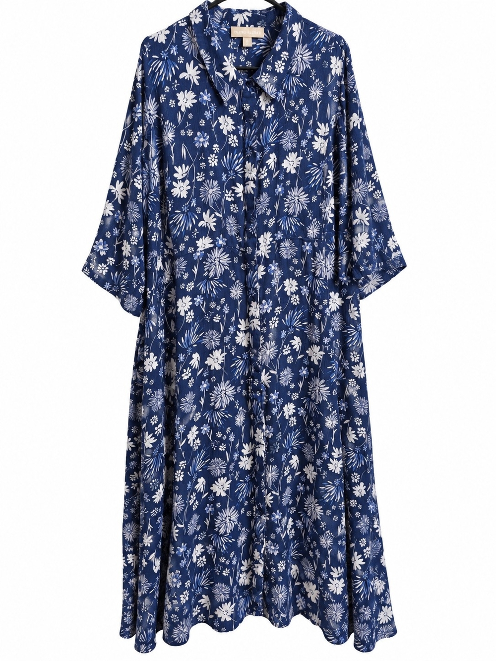 Woman Within Navy Blue Floral Button-Front Midi Dress